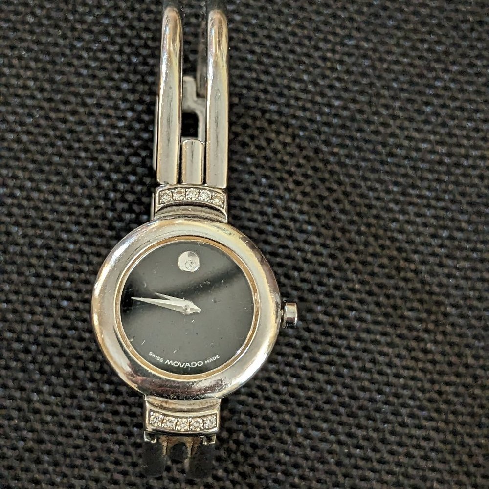 Movado Women Harmony Swiss Bangle Strap Black Dial With Diamonds